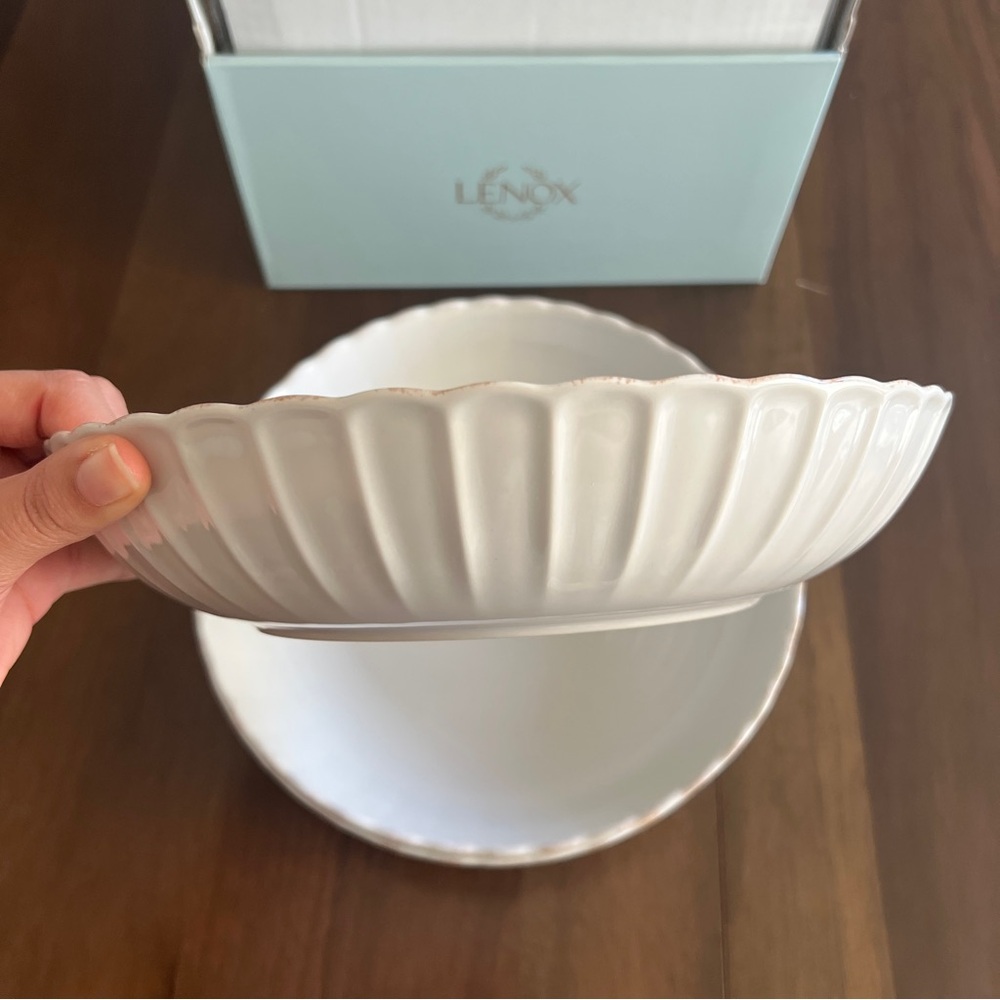 Lenox White Scalloped Rim French Perle Dinner Bowls